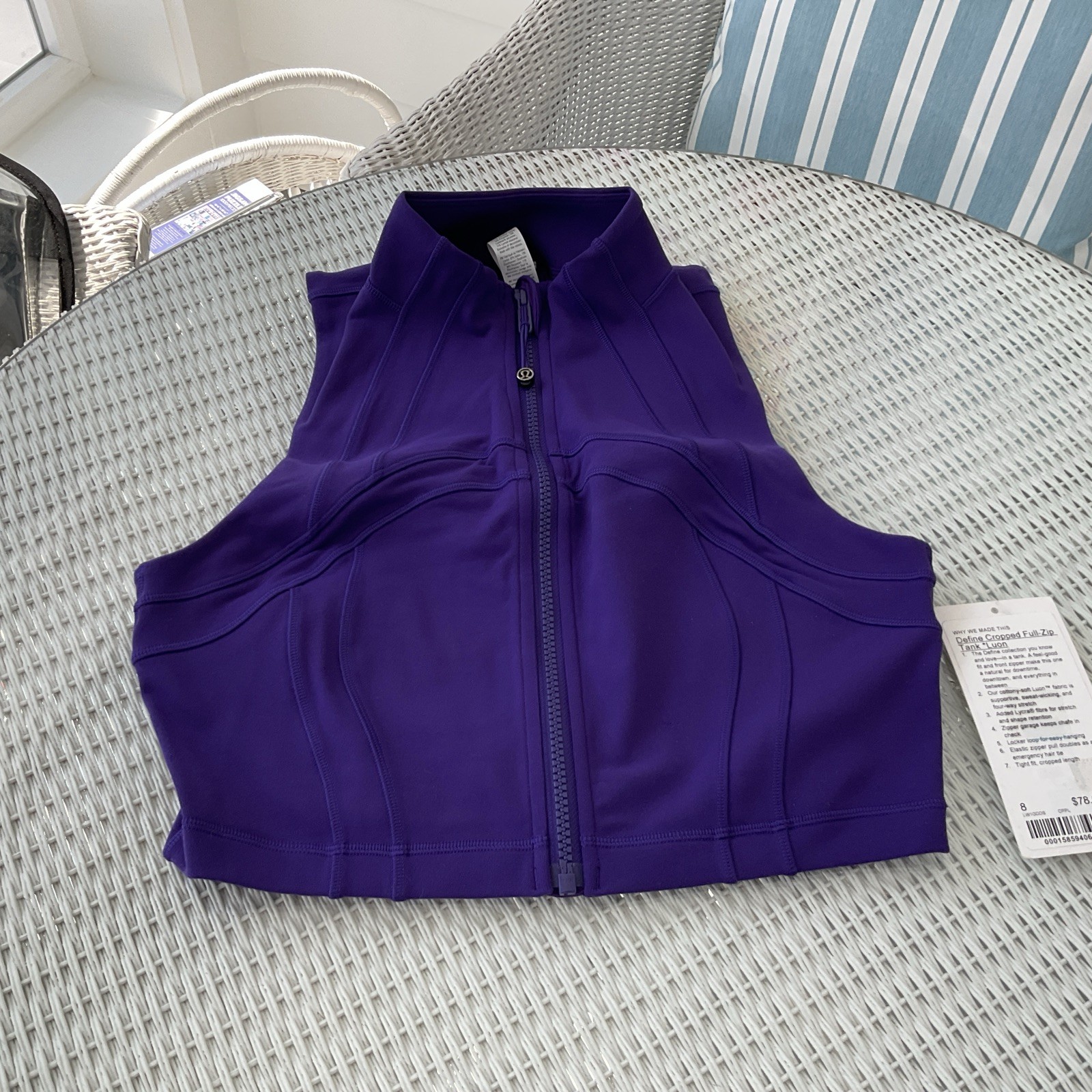 Lululemon Define Cropped Full-Zip Tank Purple Size 8 NWT