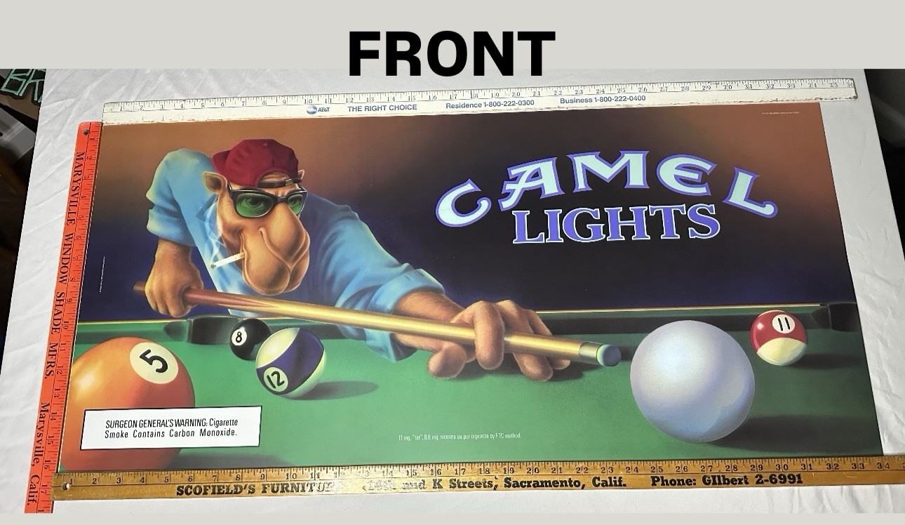 Vintage Joe Camel Lights Billiards Translite Poster 1992  Promo Advertising USA