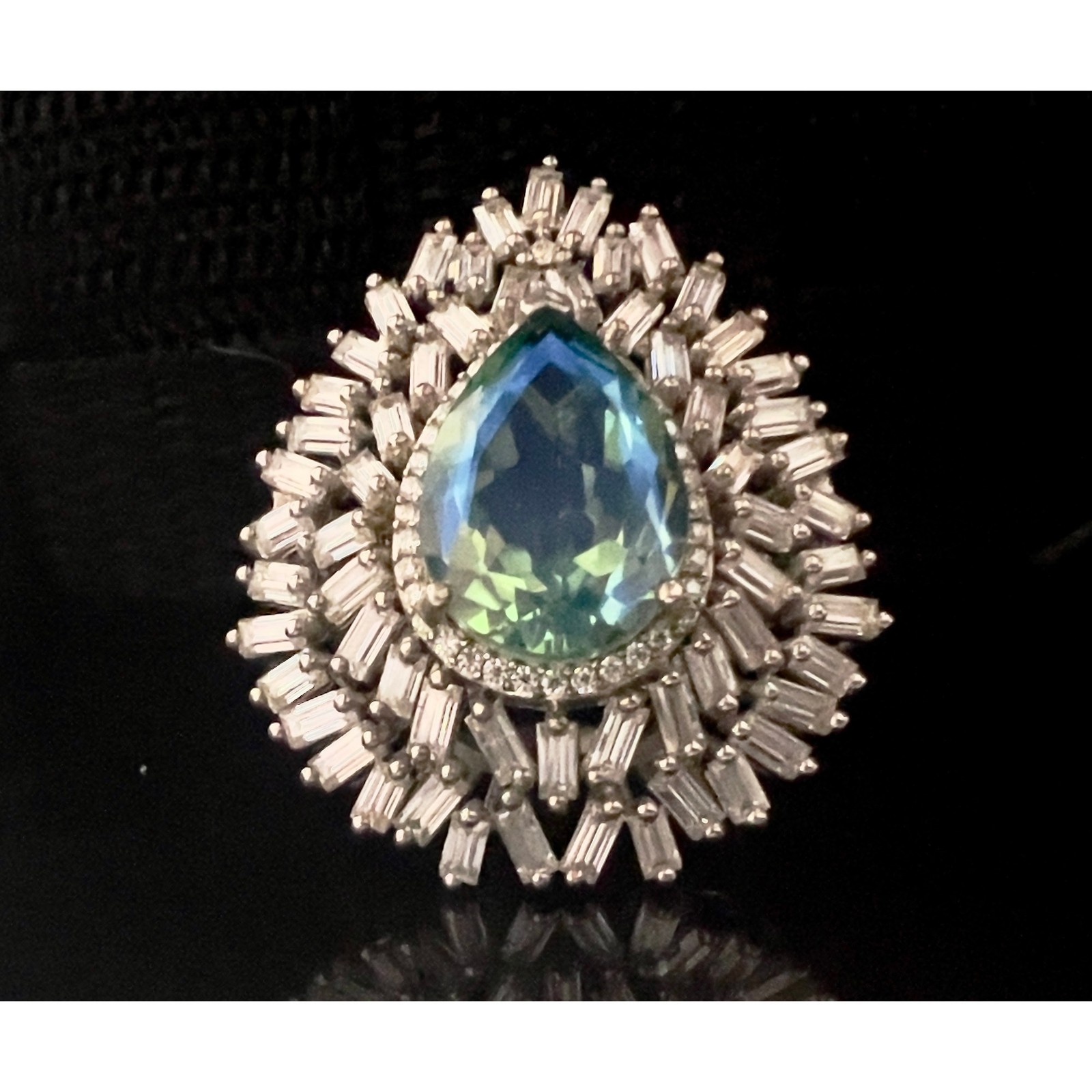 Fabulous Sterling Peacock & White Topaz Cocktail Ring