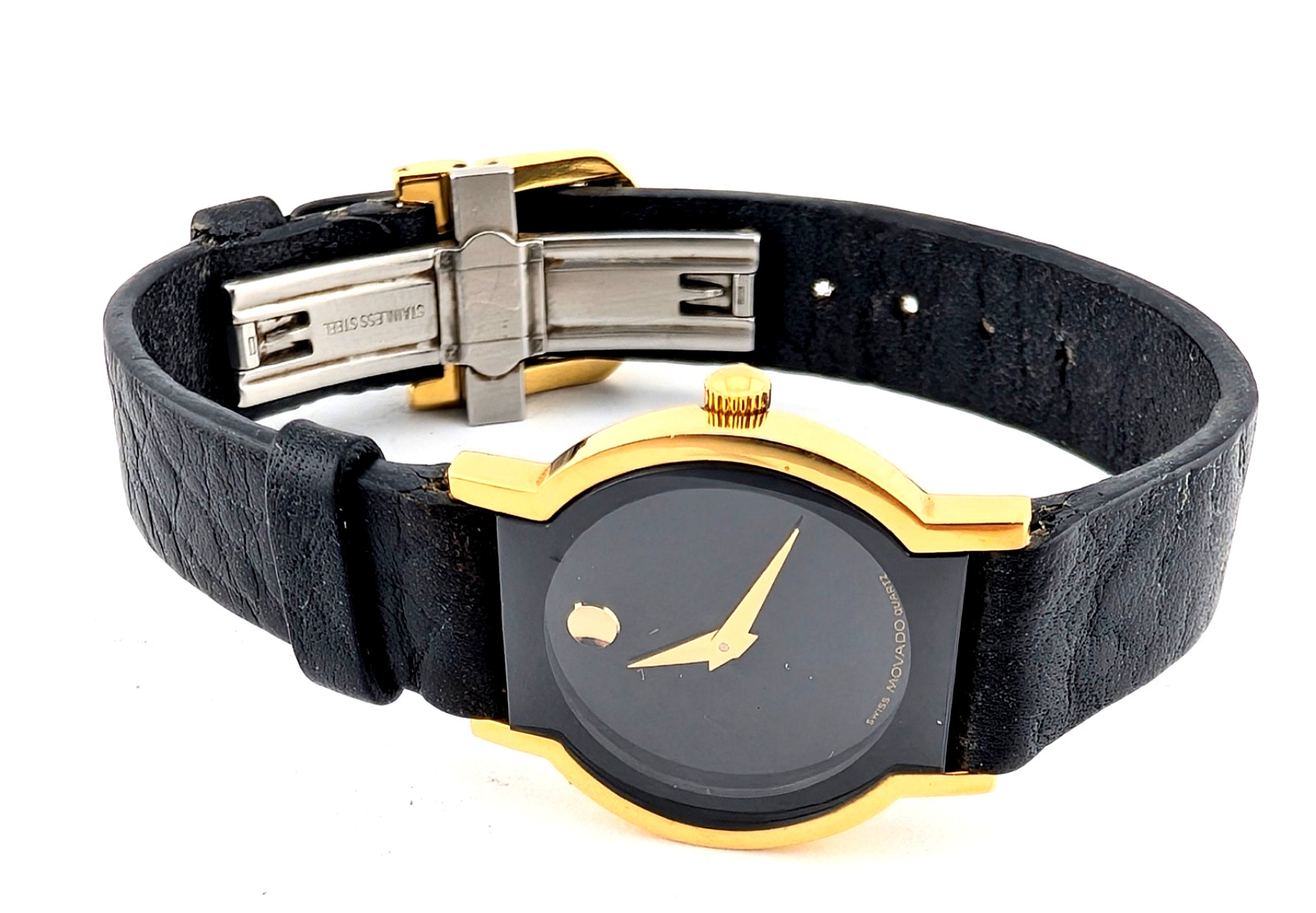 Movado Ladie\'s Vintage Horizon Collection 18K GP/Blk Ltr All Original #87.C6.820