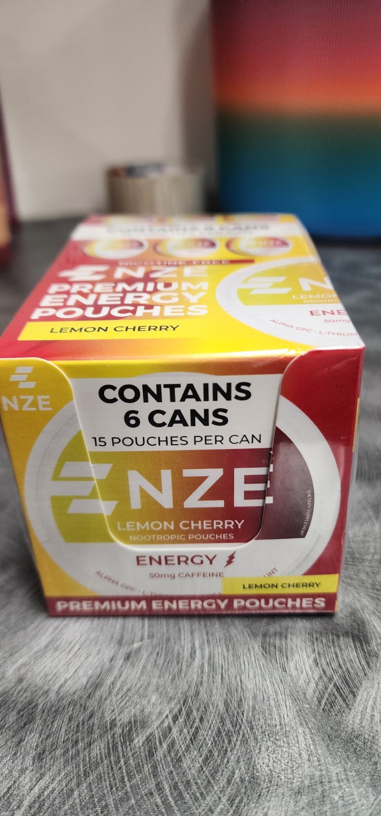 NZE Premium Energy Pouches, Lemon Cherry, 15 Pouches per Can, 6-Count 90 pouches NZE Premium Energy Pouches, Lemon Cherry, 15 Pouches per Can, 6-Count 90 pouches