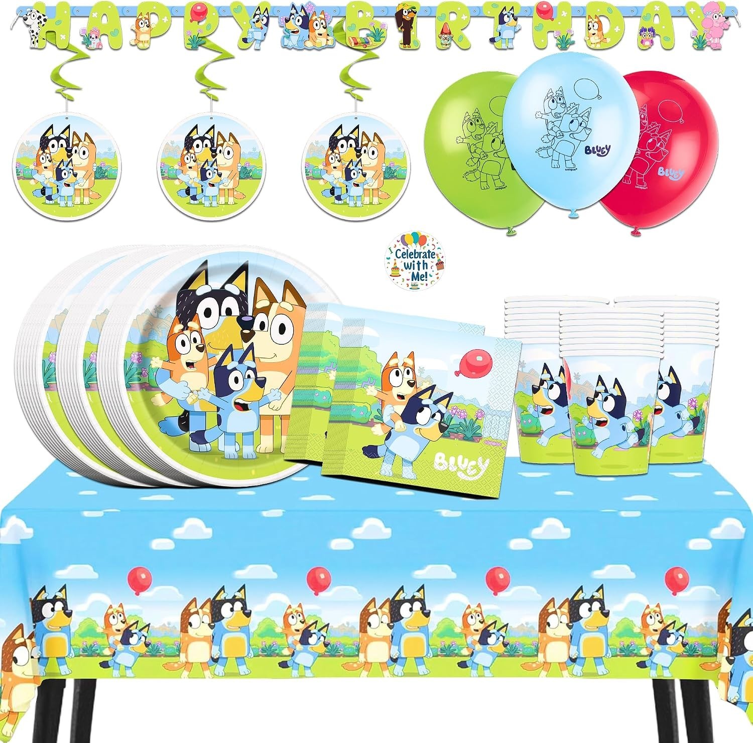 Bluey Birthday Party Supplies 93pc Kit Plates Cups Napkins Decorations for 24