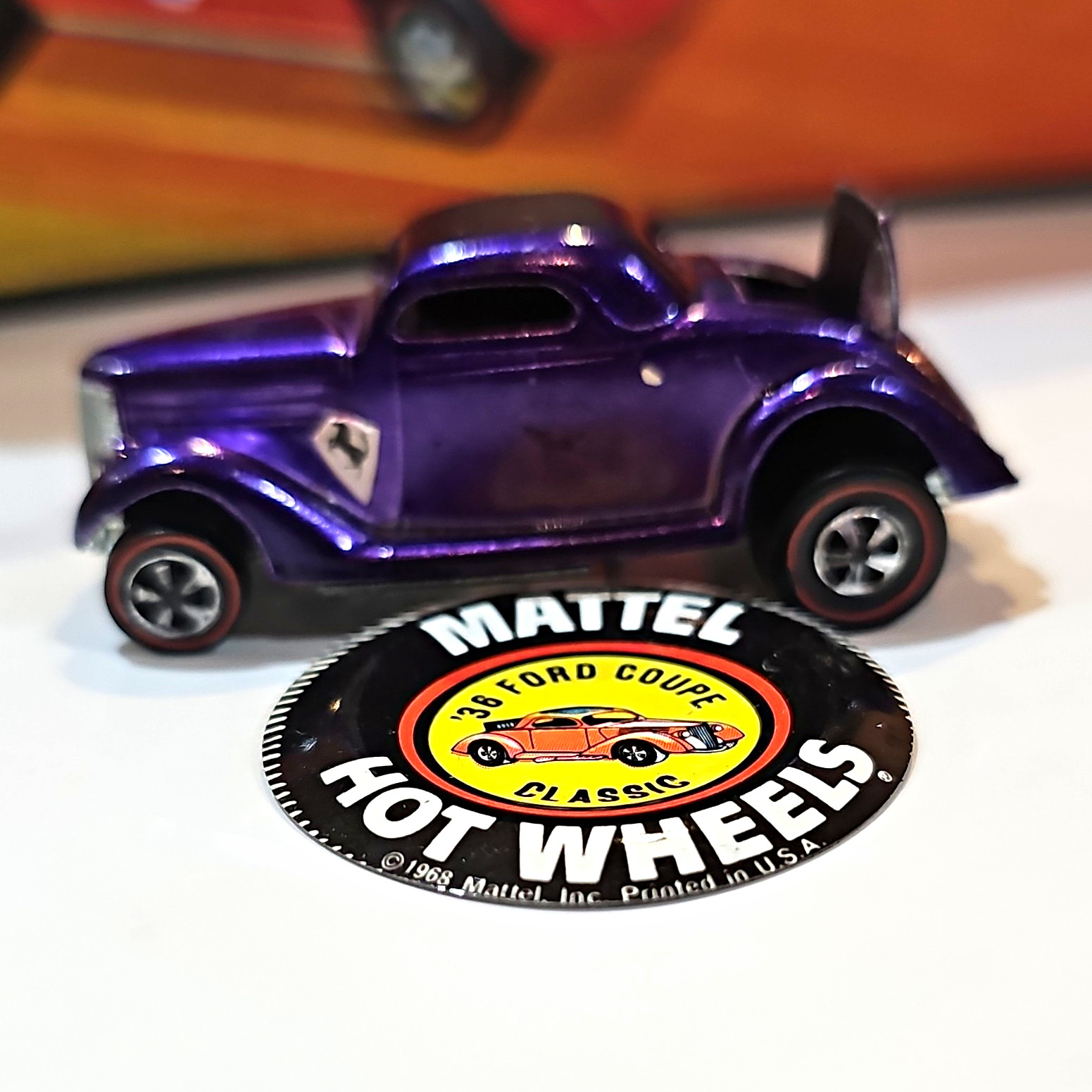 Vintage Hot Wheels Redline Classic 36 Ford Coupe Purple Spectraflame USA Button