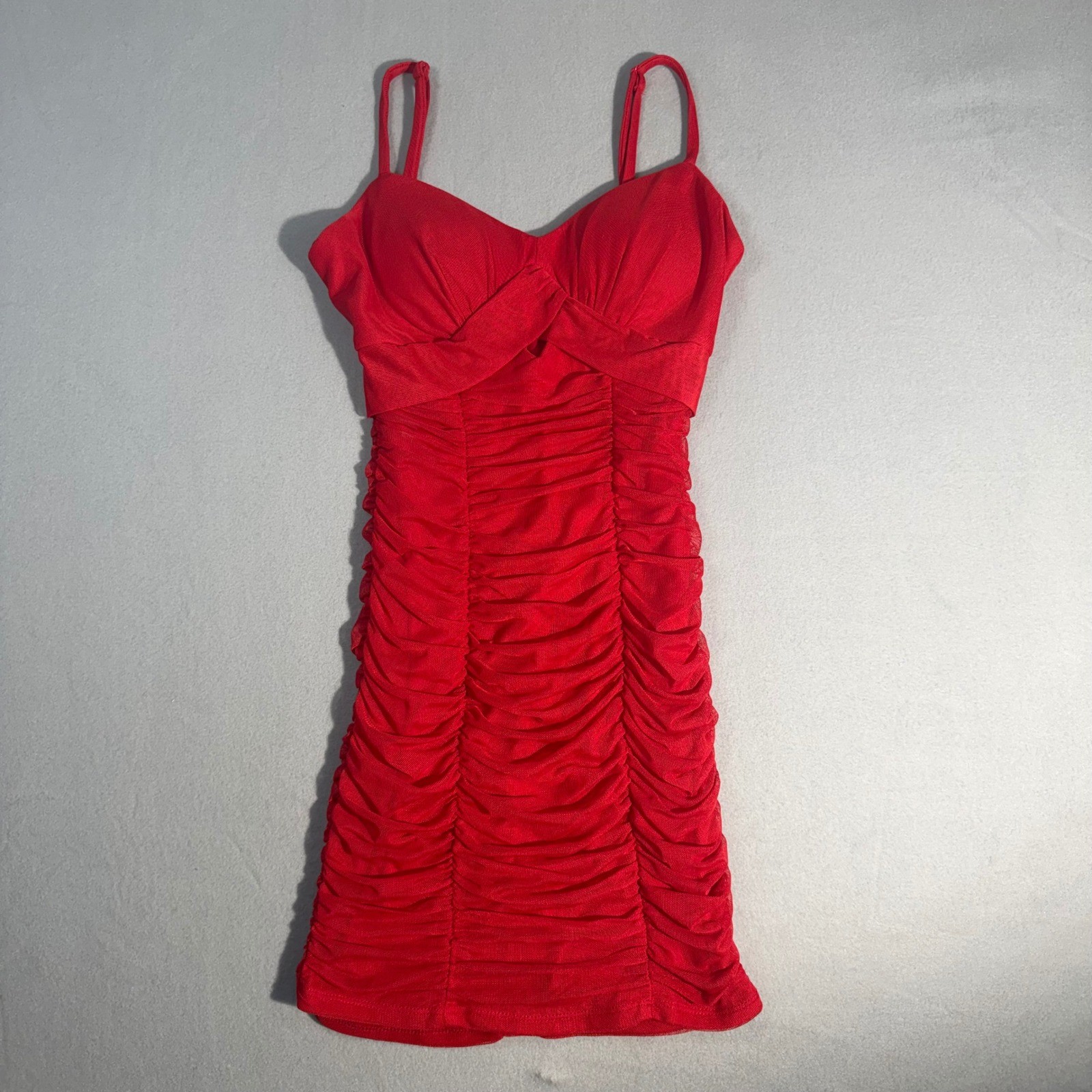 City Triangles Ruched Bodycon Dress Womens Small Red Y2K Party City Triangles Ruched Bodycon Dress Womens Small Red Y2K Party