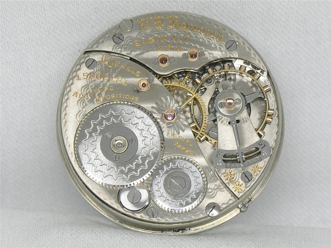 SCARCE 16S ELGIN BW RAYMOND 17 JEWEL GR 370 RAILROAD POCKETWATCH MOVEMENT & DIAL