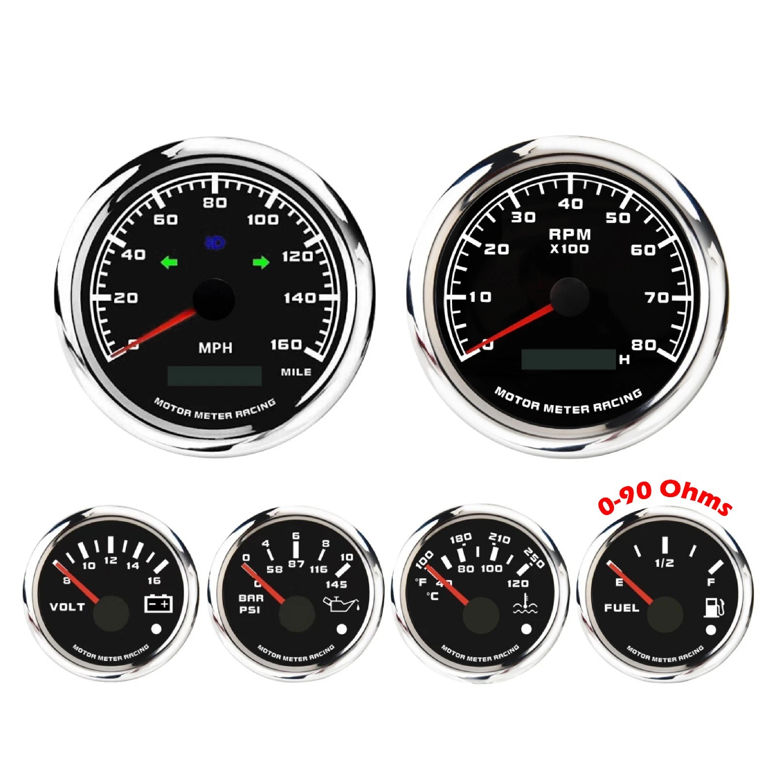 W PRO 6 Gauge Set 85mm GPS Speedometer 160 MPH Turn Signal High Beam Waterproof