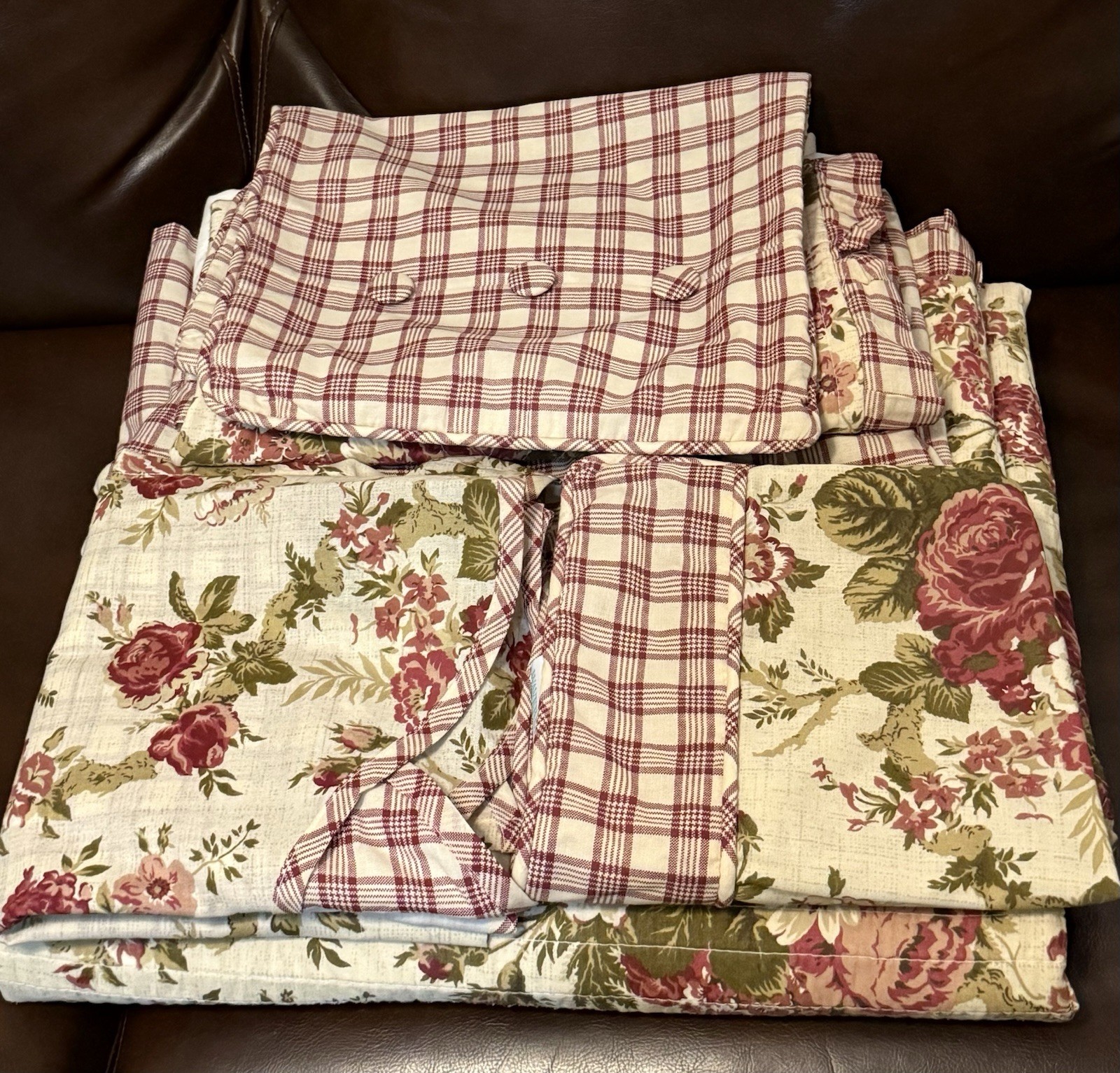 Vtg Waverly  Floral Twin Quilt Bedding Set 6 Pc Dust Ruffle Sham Valance Pillow
