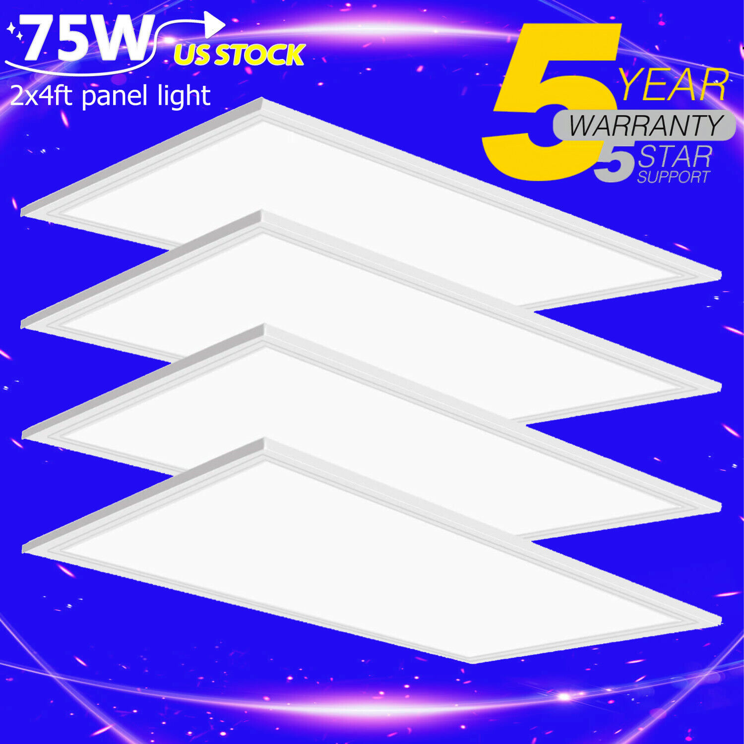 4Pack 2x4 LED Flat Panel Light Fixture 5000K Daylight White Color 75W 7800LM