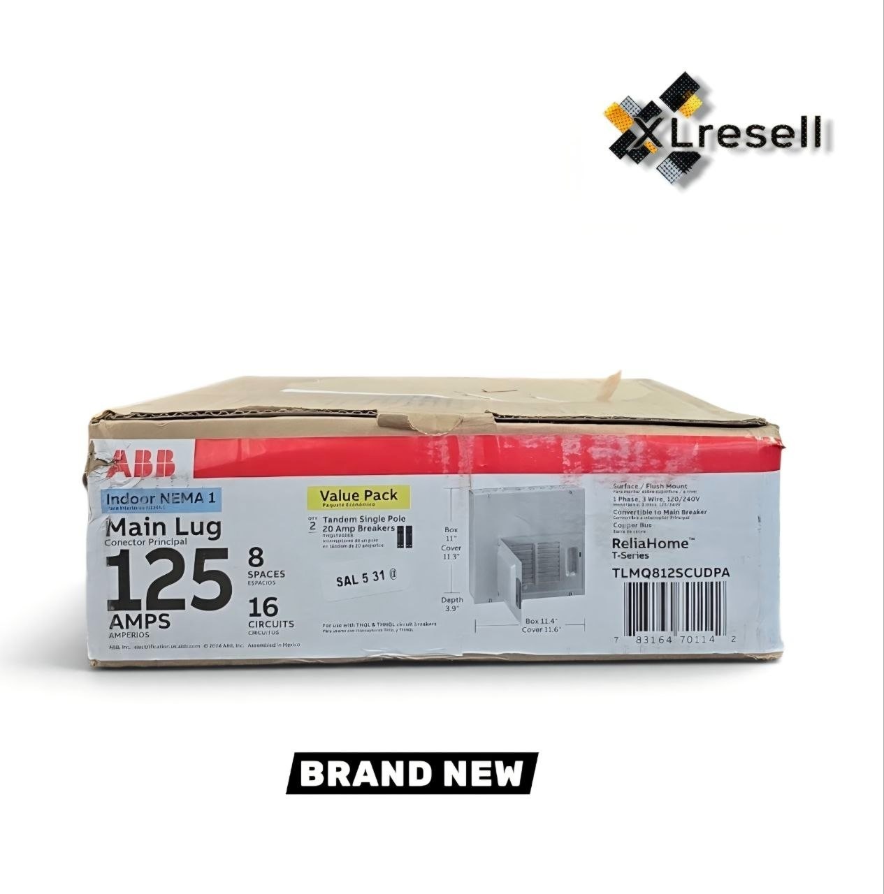 ABB 125 Amp 8 Space 16 Circuit Main Lug Indoor Load Center Kit, TLMQ812SCUDPA ABB 125 Amp 8 Space 16 Circuit Main Lug Indoor Load Center Kit, TLMQ812SCUDPA