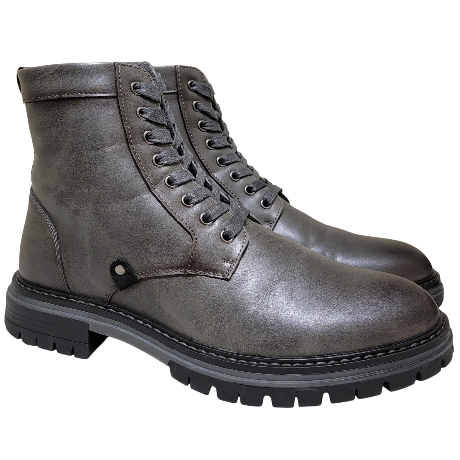Vance Co Men Denver Ankle Combat Work Boots Sz US 9.5 Charcoal Grey Faux Leather