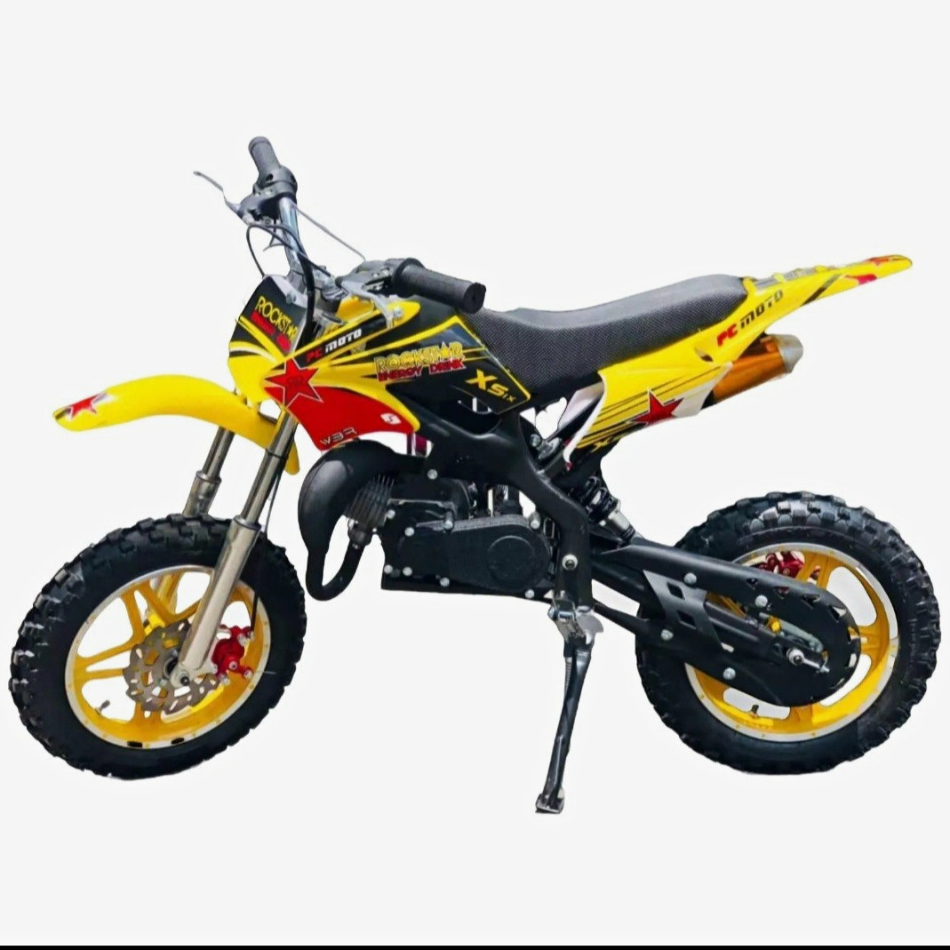 Rockstar XS-1 W32 49cc 2-Stroke Mini Dirt Bike Yellow/Black/Red Kickstand Rockstar XS-1 W32 49cc 2-Stroke Mini Dirt Bike Yellow/Black/Red Kickstand