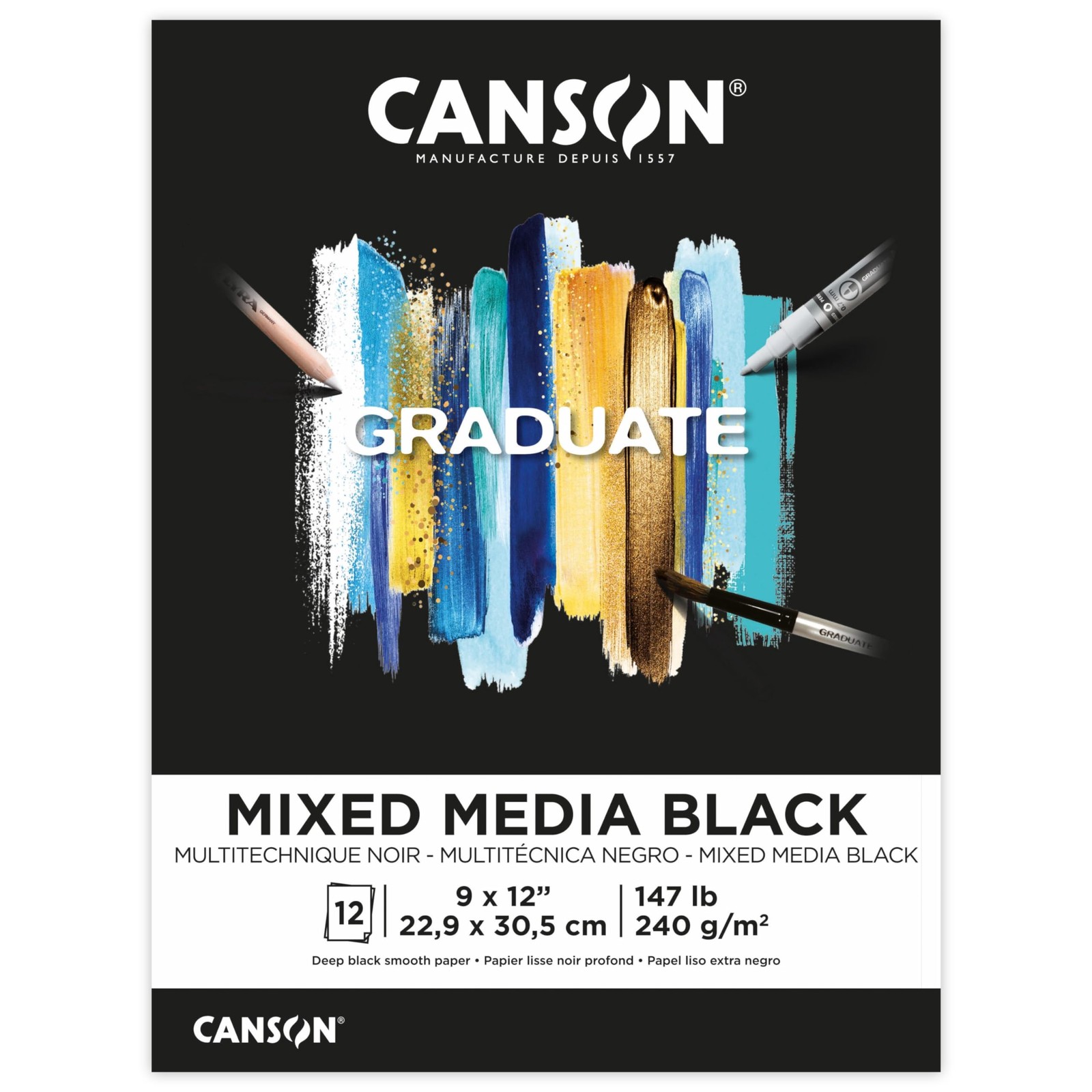 Canson Graduate Mixed Media Paper Pad, Black, 9x12 in Canson Graduate Mixed Media Paper Pad, Black, 9x12 in