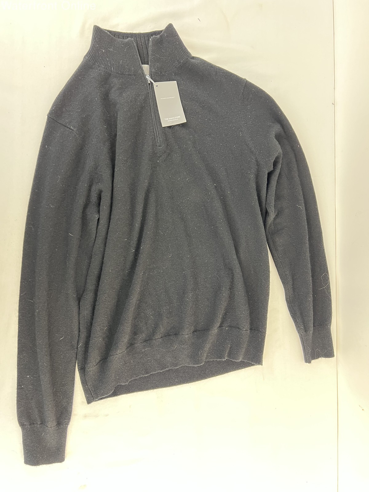 NWT Neiman Marcus Nanocashmere 1/4 Zip Sweater Men Size M Black Cashmere $395