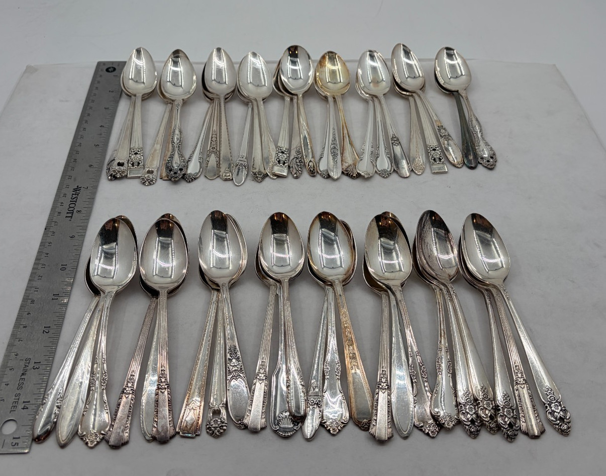 Lot of 50 Assorted Vintage Silverplate Teaspoons - Lot#214