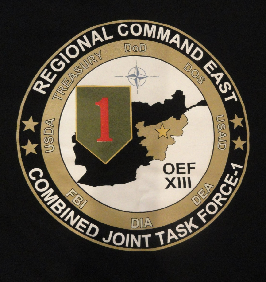 DISCONTINUED ISAF TF DEFENDER 1 OEF XIII COMMAND TASK FORCE UNIT SHIRT LARGE