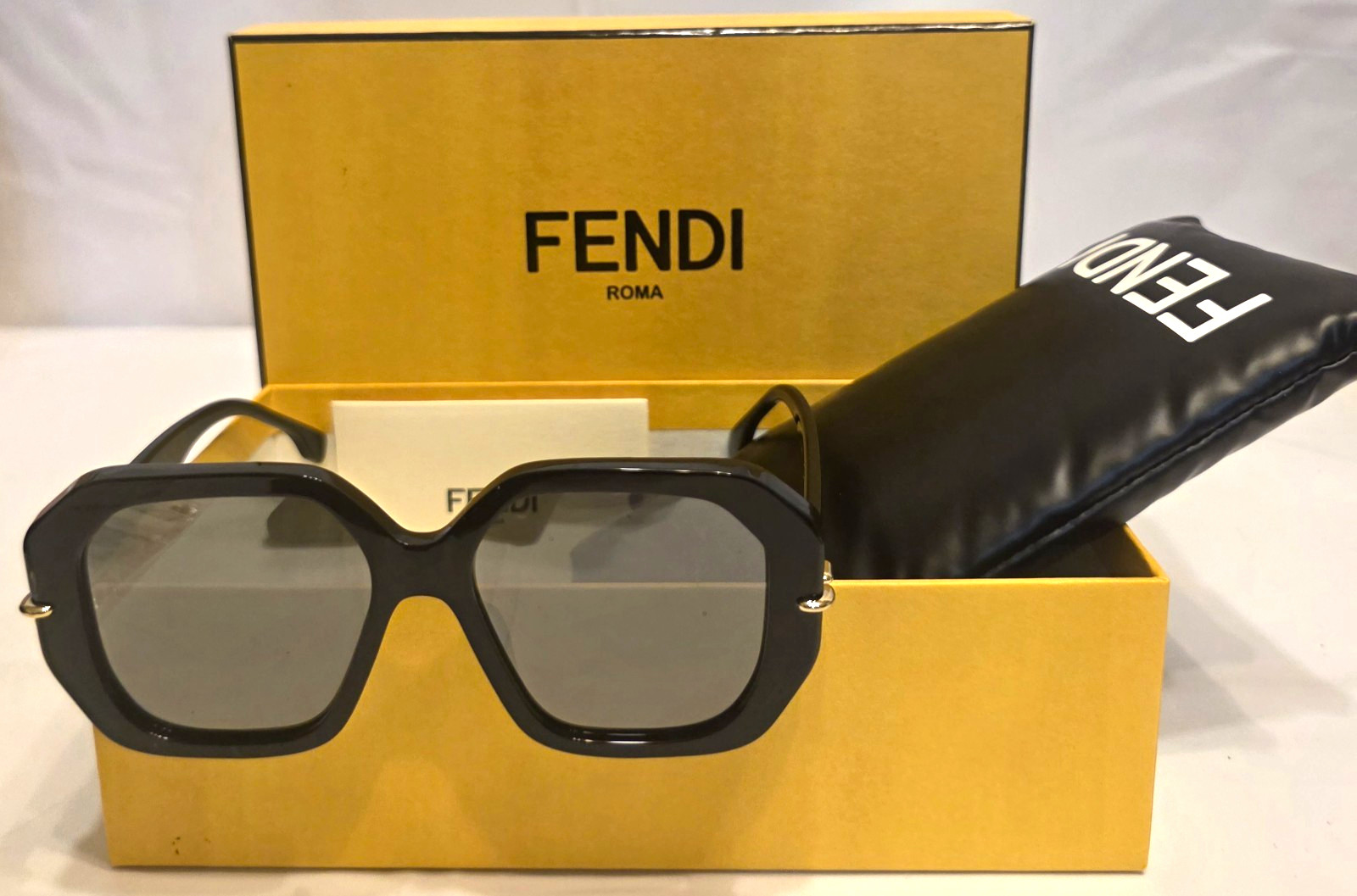Fendi FE40173I Oversized Square Sunglasses Black Frame/Gray Mirror Lenses 140mm