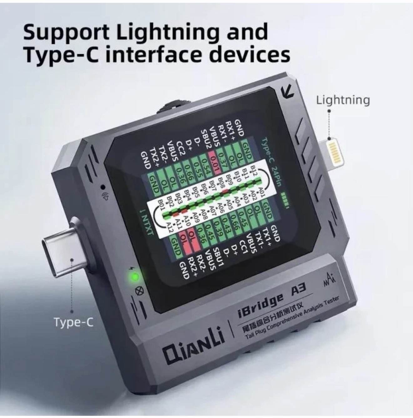 Qianli iBridge A3 Tail Plug Comprehensive Analysis Tester for Lightning & Type-C