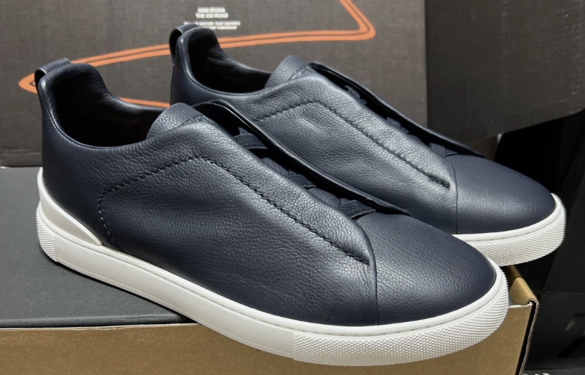 US 9 Men\'s ZEGNA Triple Stitch Low‑Top Slip‑On Blue Leather (ships the same day) US 9 Men\'s ZEGNA Triple Stitch Low‑Top Slip‑On Blue Leather (ships the same day)