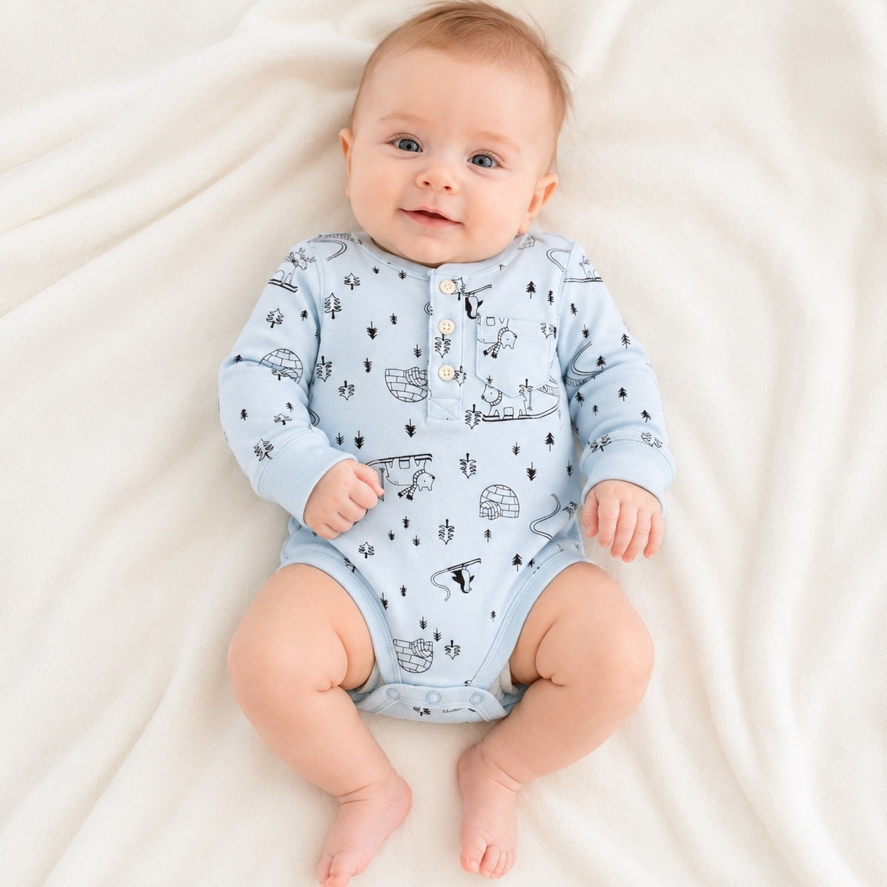 Carter\'s Baby Boys 3M Blue Ski Print Long Sleeve Cotton Bodysuit NWT Carter\'s Baby Boys 3M Blue Ski Print Long Sleeve Cotton Bodysuit NWT