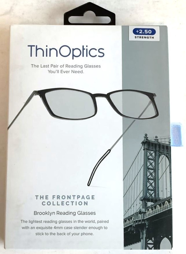 NEW ThinOptics Brooklyn +2.50 CLEAR Frame Reading Glasses w/ Milano Case readers NEW ThinOptics Brooklyn +2.50 CLEAR Frame Reading Glasses w/ Milano Case readers
