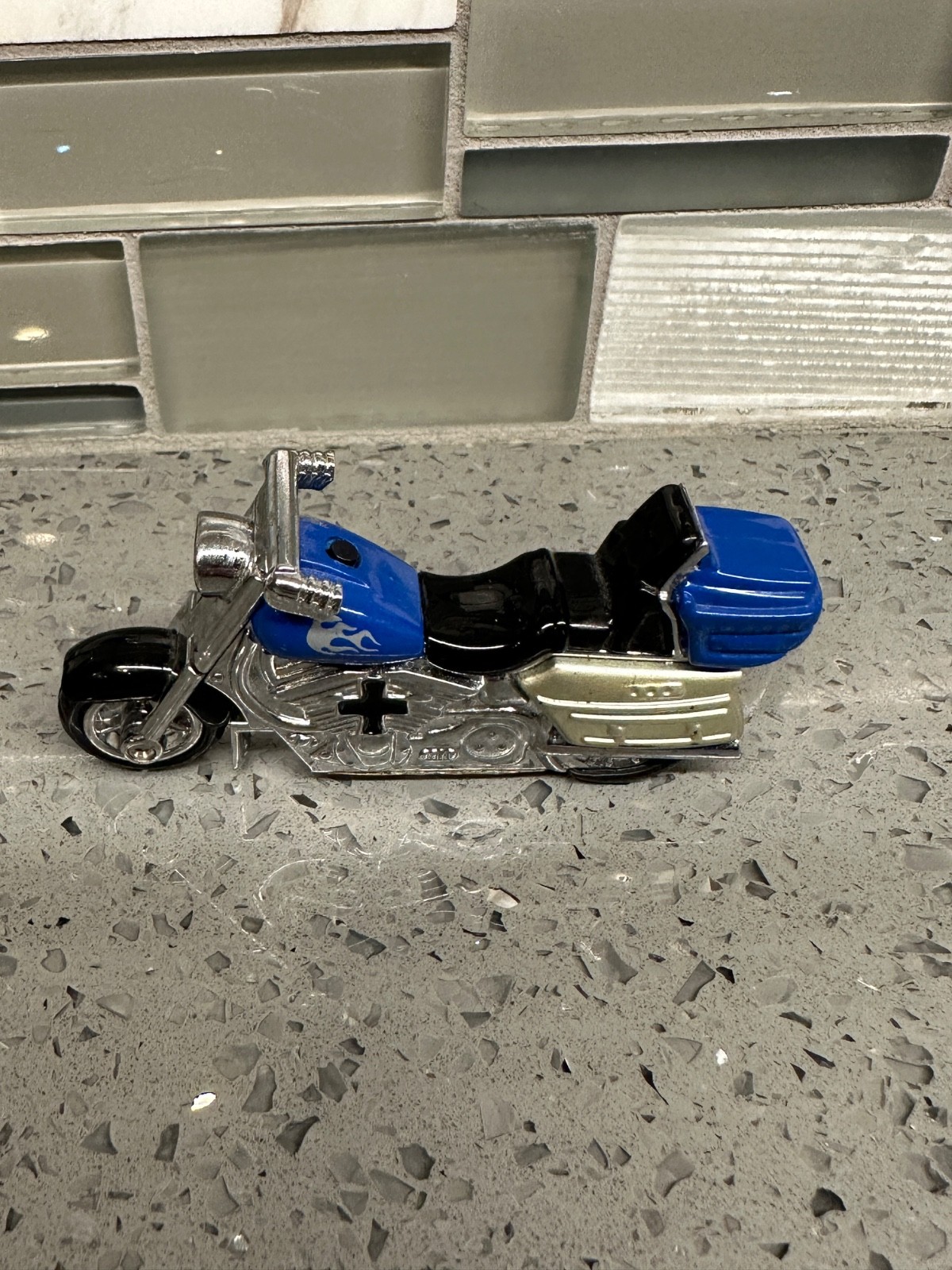 Vintage 2006 Blue Motorcycle Novelty Butane Lighter Diecast Touring Chopper