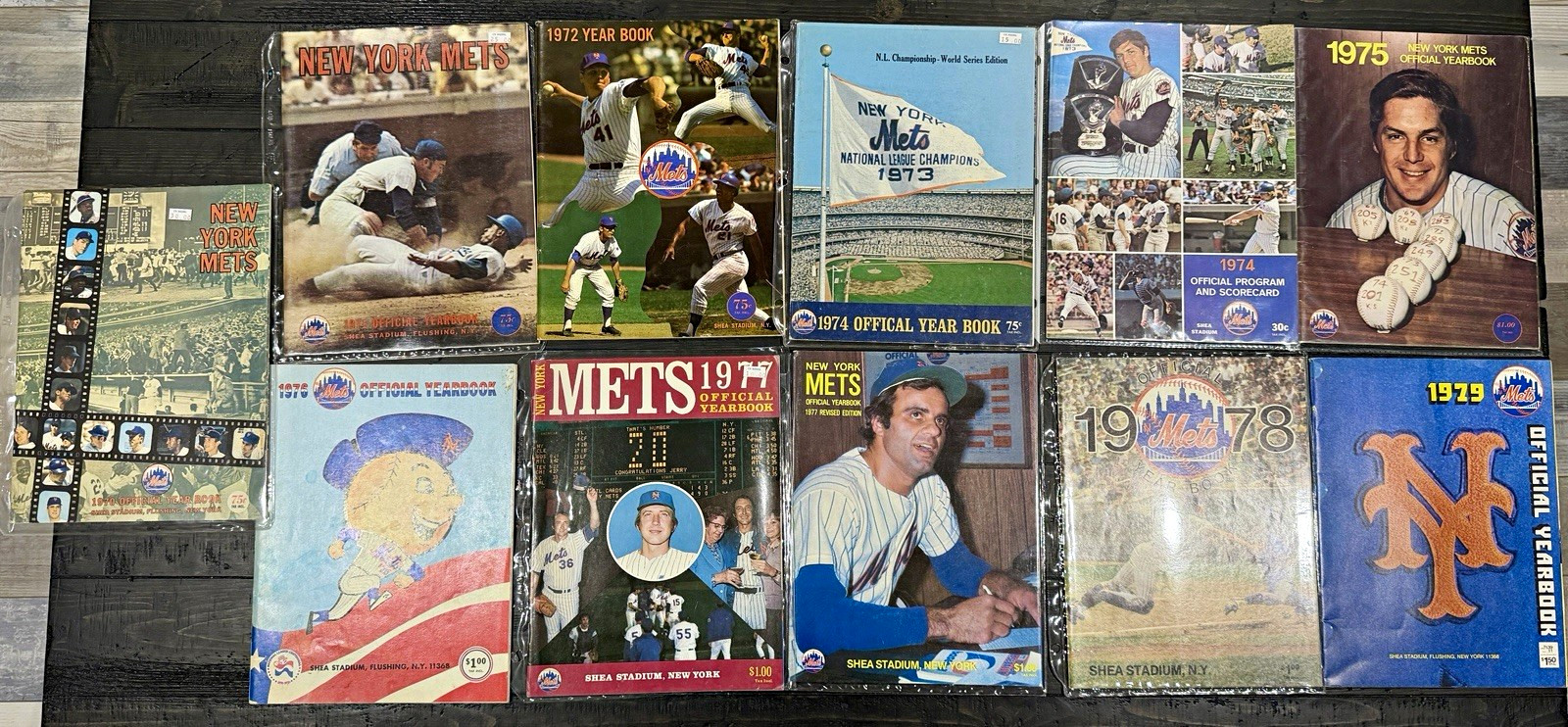 Vintage New York Mets Official Yearbooks 1970–1979 – 11-Piece Lot – Shea Stadium
