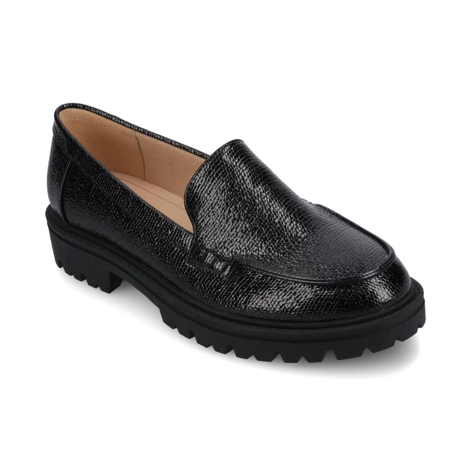 Women\'s Journee Collection Erika Lug Sole Loafers Lizard Black