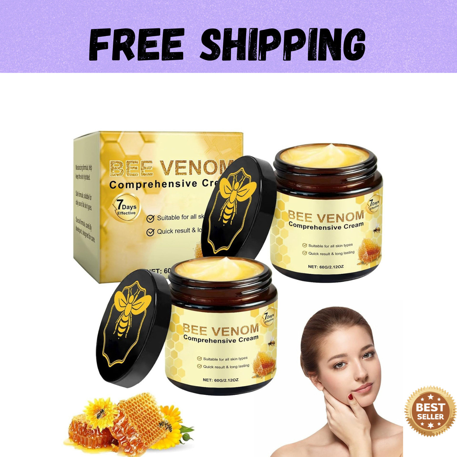 2PCS Bee Venom Skin Restoration Cream, Bee Venom Skin Treatment Cream, Effective 2PCS Bee Venom Skin Restoration Cream, Bee Venom Skin Treatment Cream, Effective