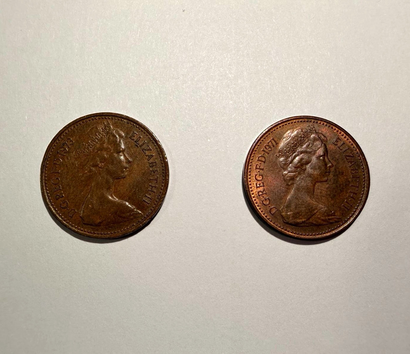 UK Great Britain New Penny 2-Coin Lot 1971 & 1978 Bronze Elizabeth II KM#915