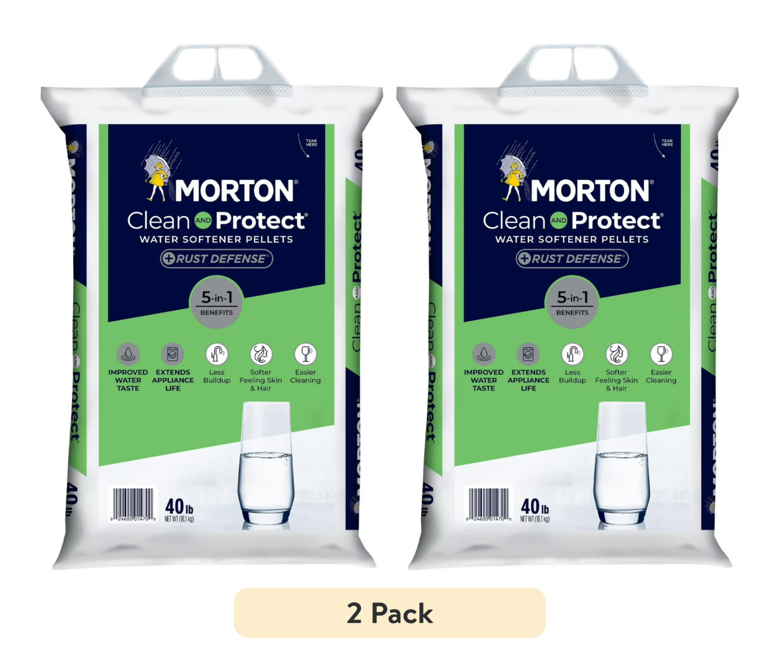 Morton Clean Protect Plus Rust Defense Water Softener Salt Pellets, 40 LB,2 PACK Morton Clean Protect Plus Rust Defense Water Softener Salt Pellets, 40 LB,2 PACK