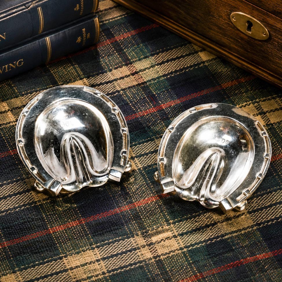 Pair Sampson Mordan Antique English Sterling Silver Horse Dish Catchall