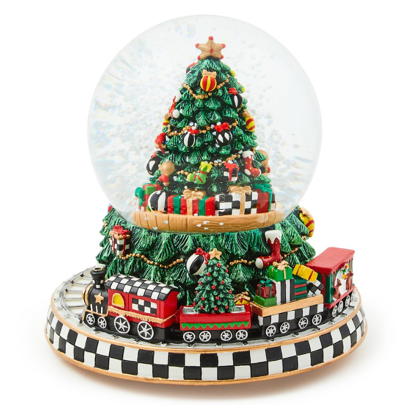 MacKenzie-Childs Cozy Christmas Tree & Train Snow Globe
