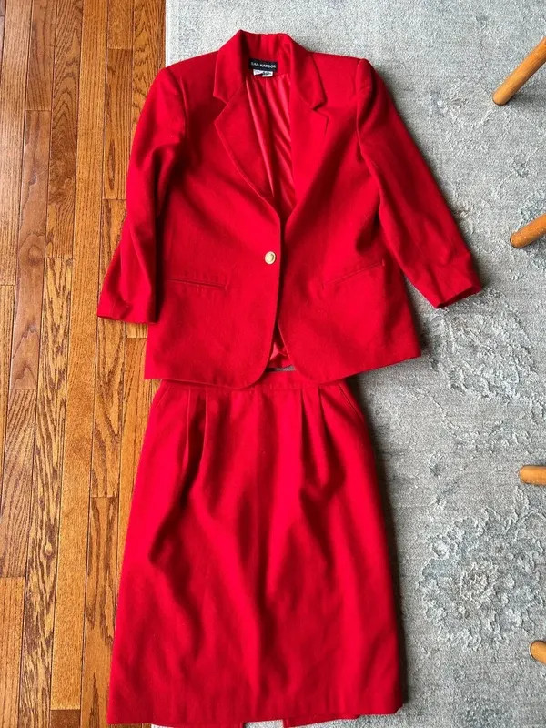 Vintage Wool Skirtsuit Set Red 90s Elegant Vintage Wool Skirtsuit Set Red 90s Elegant