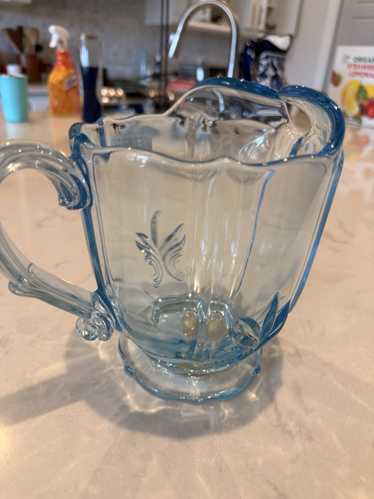 Fostoria Baroque Azure Blue 48 Oz Footed Pitcher 6.5” #2496 HTF 1937-43 Fostoria Baroque Azure Blue 48 Oz Footed Pitcher 6.5” #2496 HTF 1937-43