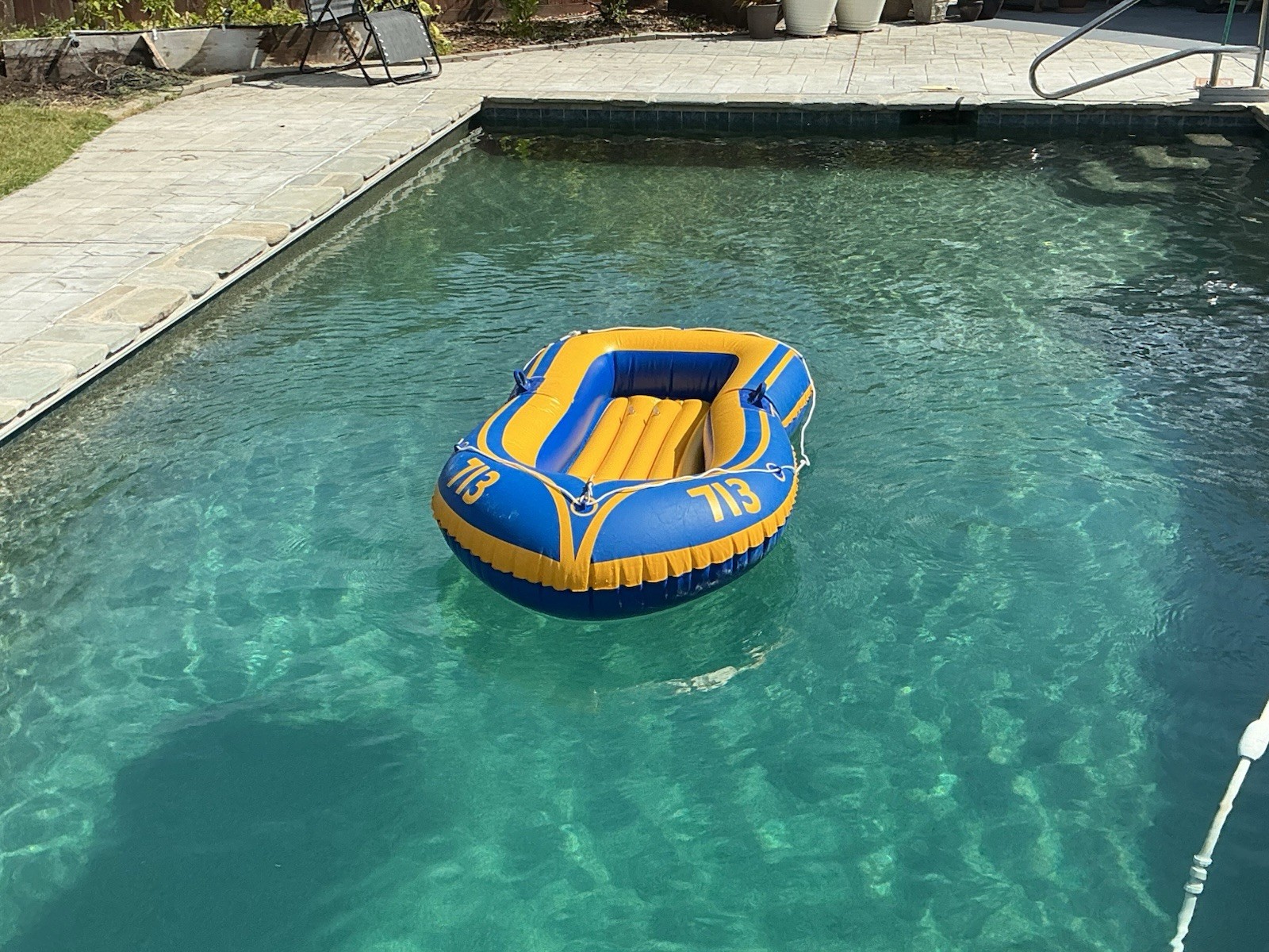 Inflatable Pool Raft Boat, Blue/Yellow, Model 713 (MPN 713) Inflatable Pool Raft Boat, Blue/Yellow, Model 713 (MPN 713)