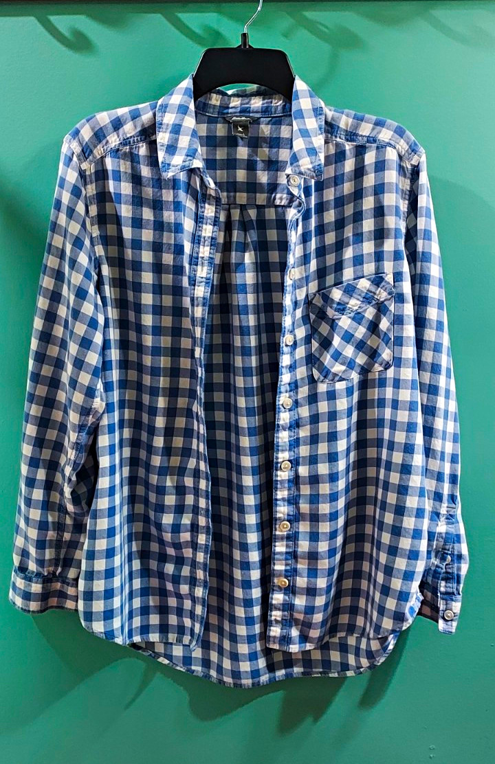 Women\'s Eddie Bauer Blue White Gingham Lightweight Flannel Size Large Women\'s Eddie Bauer Blue White Gingham Lightweight Flannel Size Large