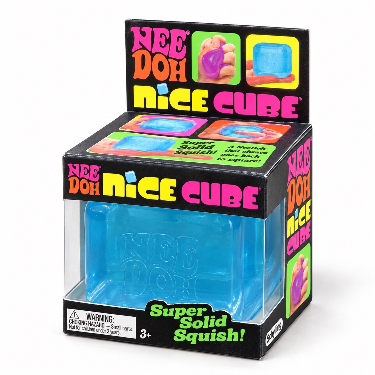 Nee Doh Nice Cube Super Solid Squish Blue Tactile Squeeze Toy