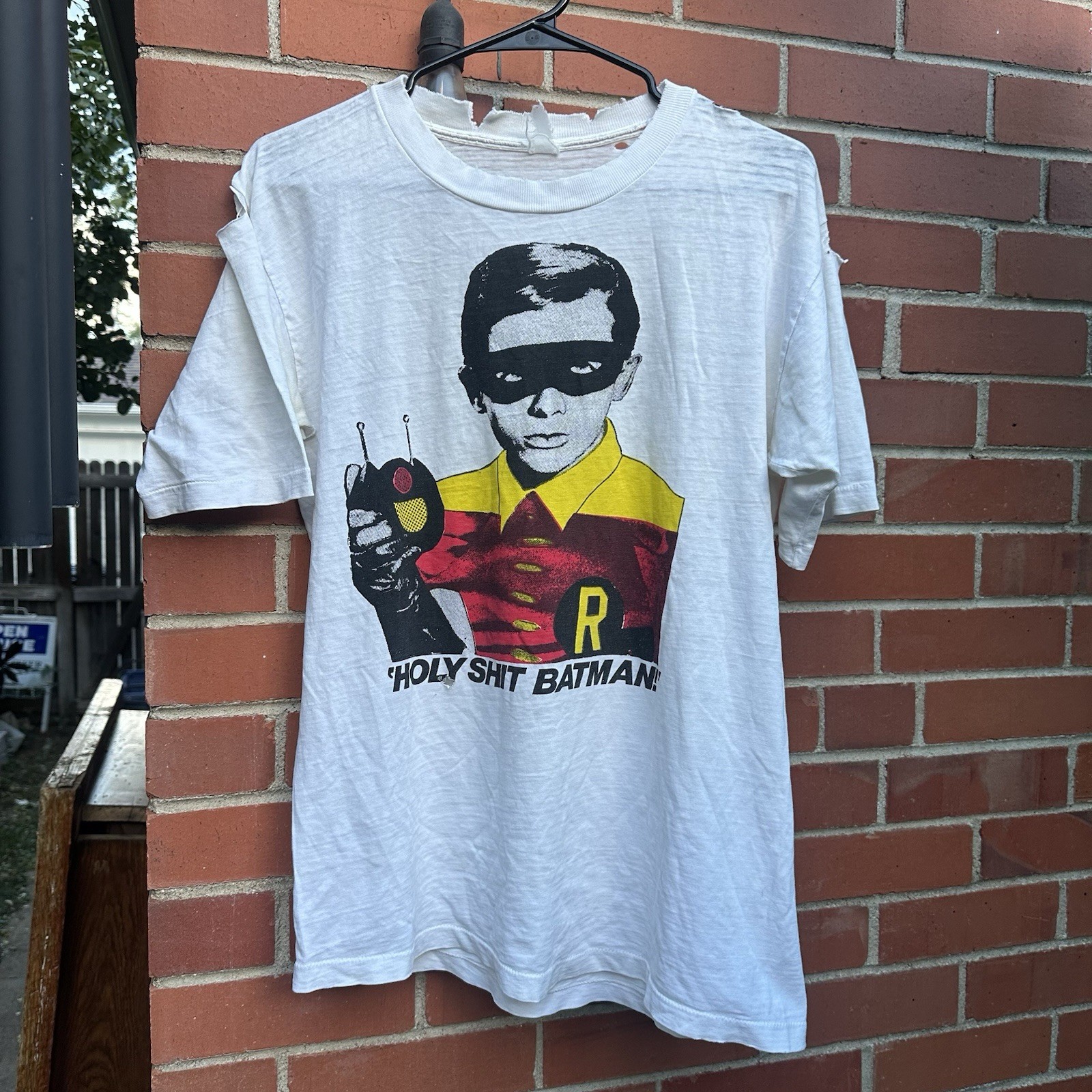 Vintage 80s Holy Sh*t Batman T Shirt Very Rare Distressed Euro Men’s M/L Vintage 80s Holy Sh*t Batman T Shirt Very Rare Distressed Euro Men’s M/L