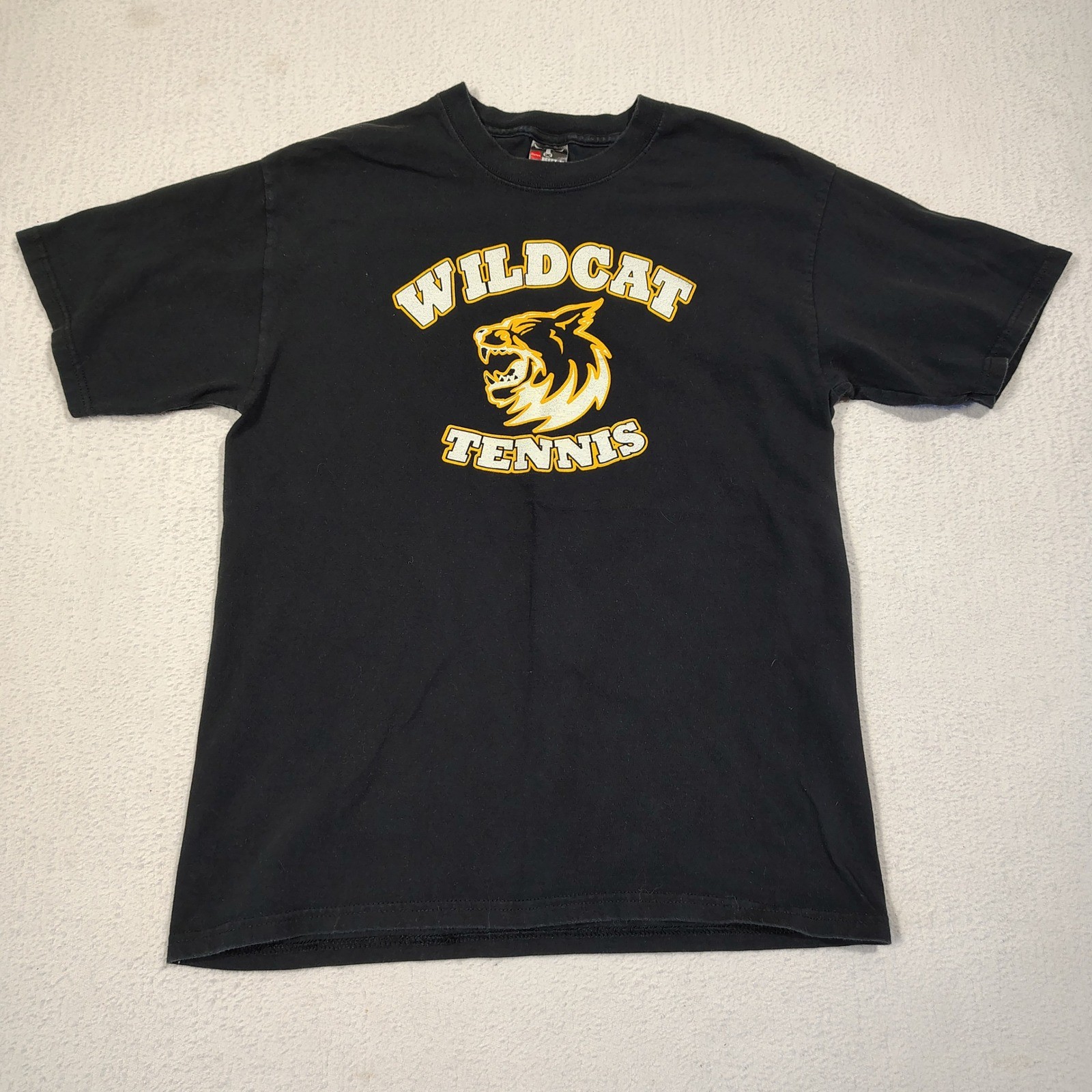 VINTAGE Wildcat Tennis Shirt Medium Black High School Short Sleeve Hanes Beefy T