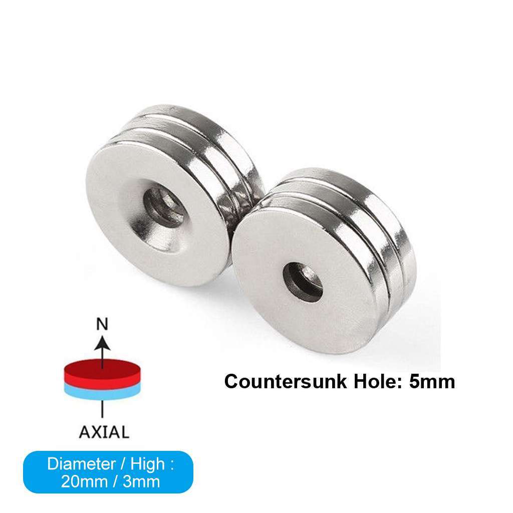 5/10/20/50 5 Sizes Strong Magnets Countersunk Ring Rare Earth Neodymium 5mm Hole