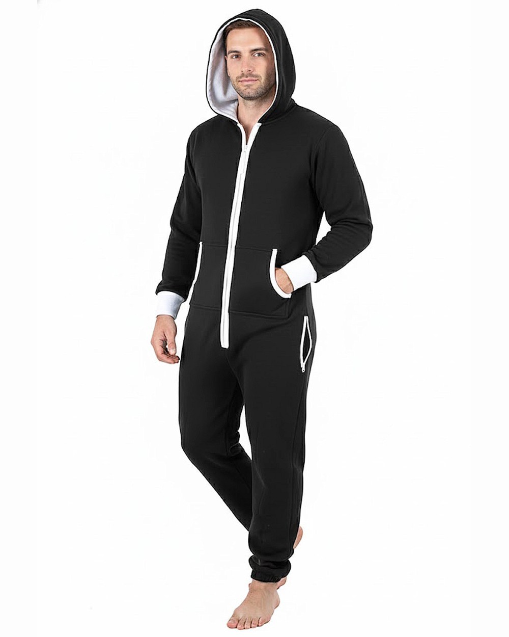 Mens Adult 1onesie Pajamas All in 1 Hooded Non Footed Playsuit OnePiece Jumpsuit