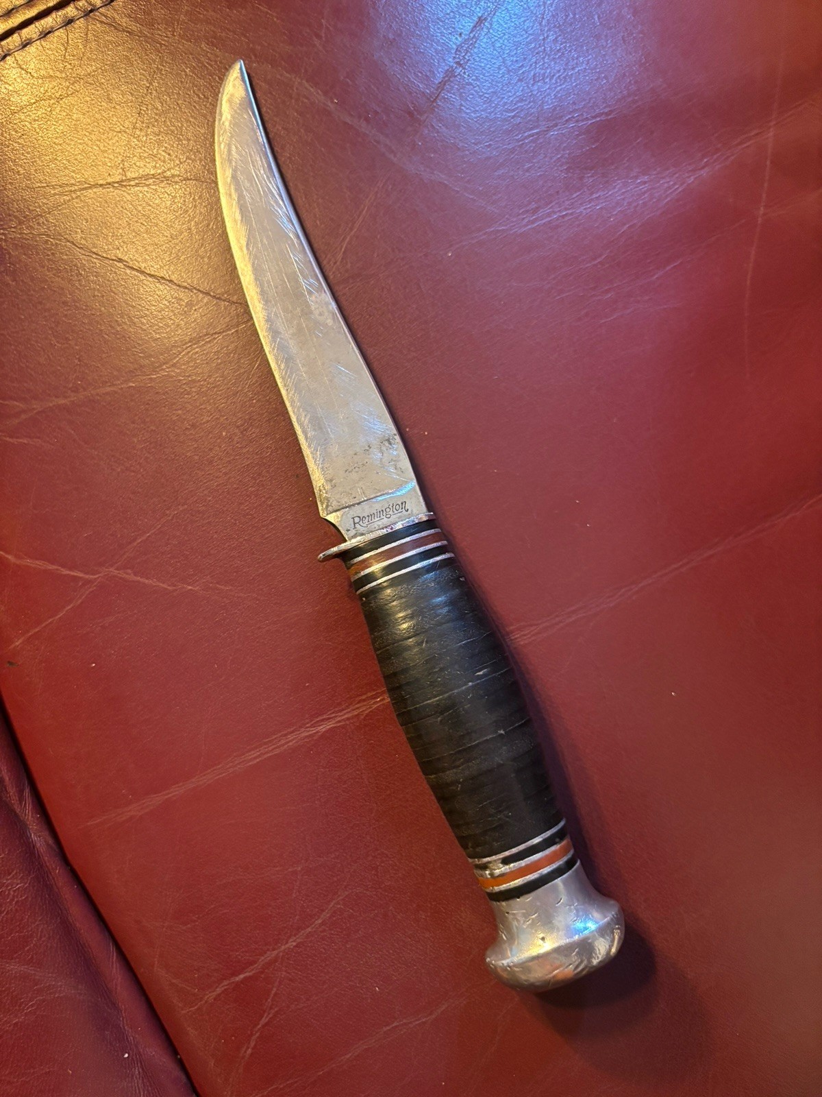 VTG Remington UMC DuPont RH70 USA fixed blade knife Stacked Leather Handle VTG Remington UMC DuPont RH70 USA fixed blade knife Stacked Leather Handle