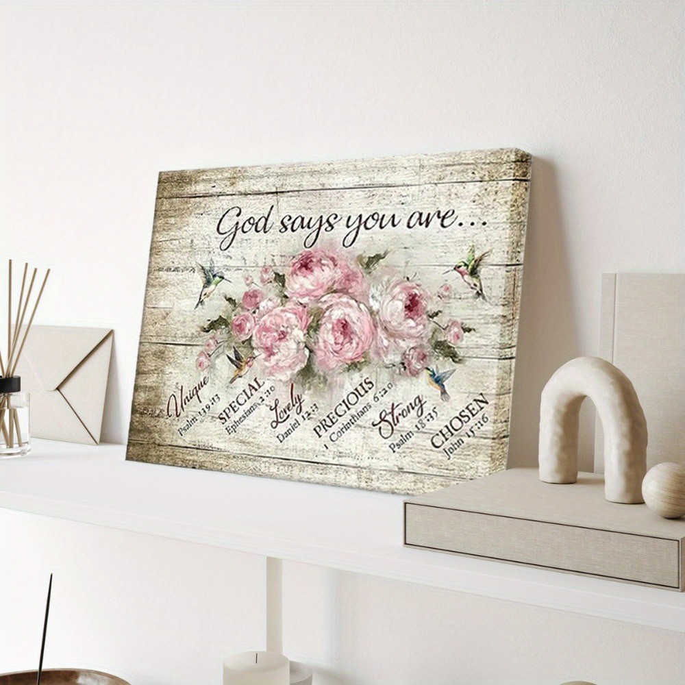Vintage Magpie Rose Christian Canvas Art Framed Farmhouse Bible Verse Wall Decor