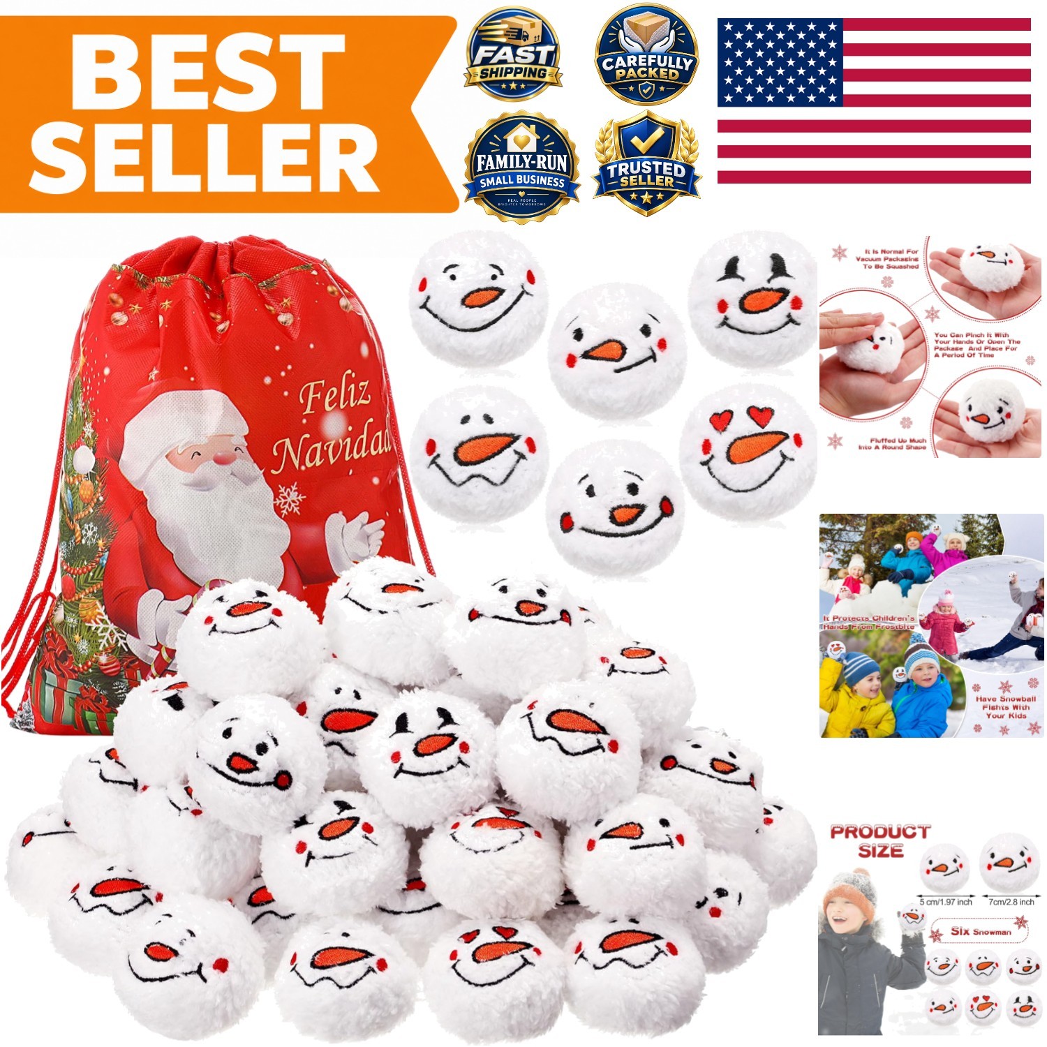 DIY Christmas Snowball Fight Set - 30 Soft Snowman Plush Balls for All Ages
