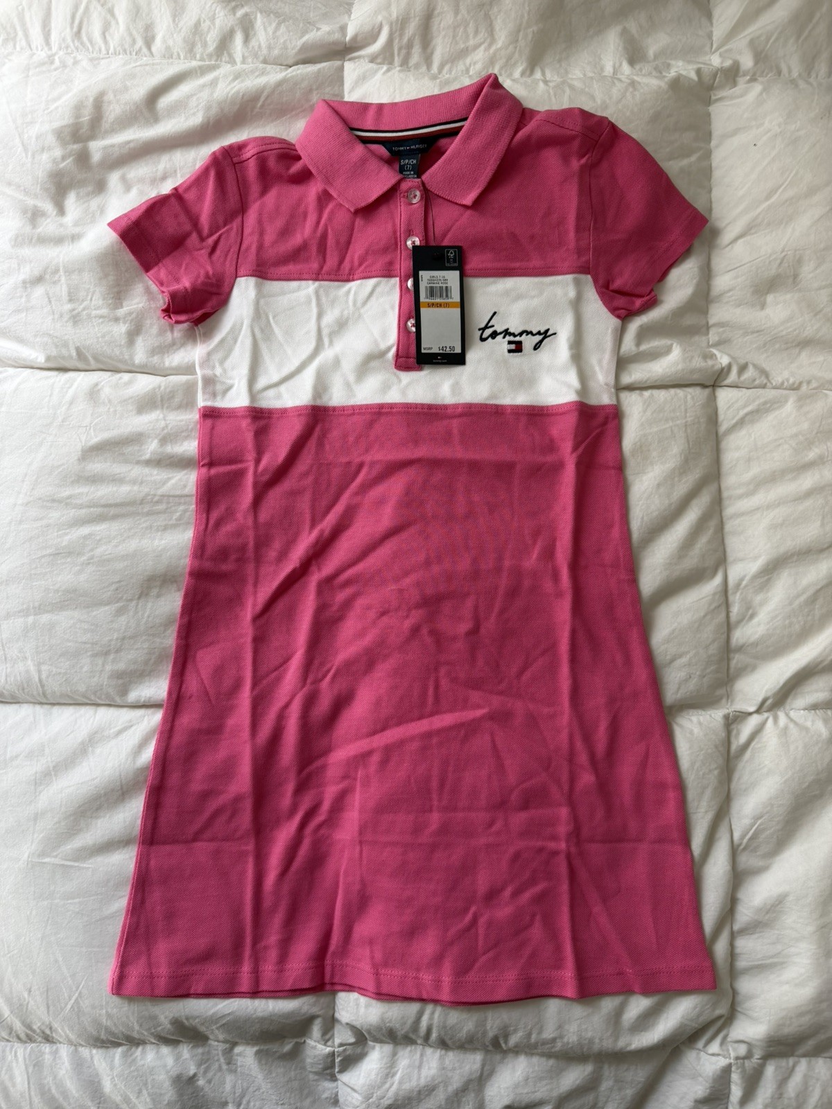 NWT Tommy Hilfiger Girls\' Casual Pink Dress Polo Size S/P/CH (7) NWT Tommy Hilfiger Girls\' Casual Pink Dress Polo Size S/P/CH (7)