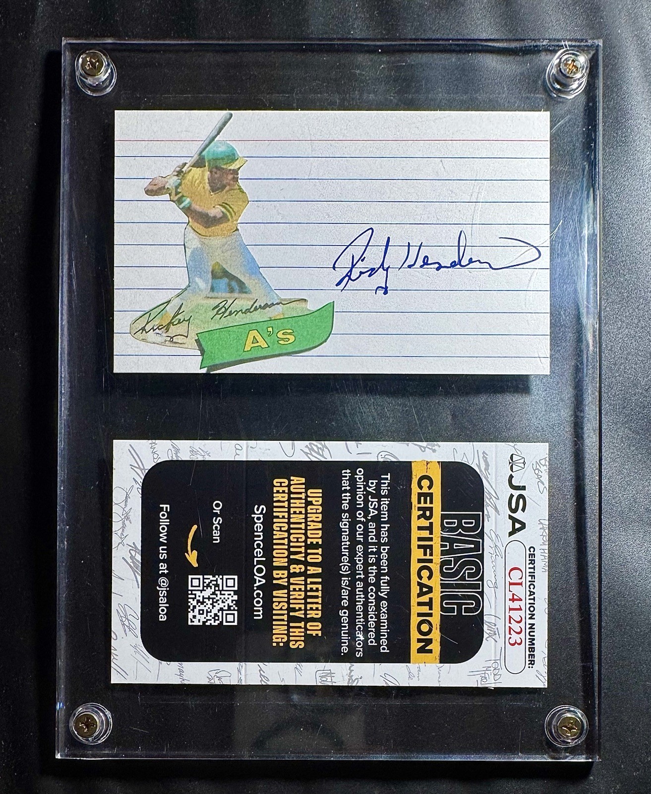 1987 RICKEY HENDERSON SIGNED MINT INDEX CARD JSA CERT VINTAGE AUTO OAKLAND A’S