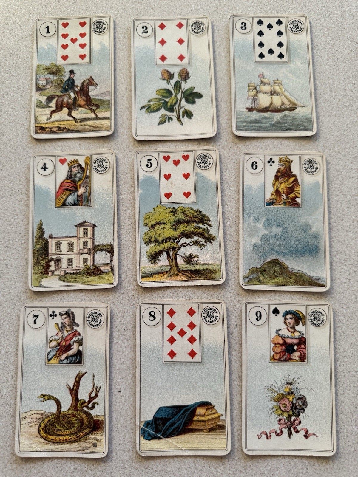 Antique B. Dondorf Lenormand Fortune Tarot All 36 Cards No Box Frankfurt c. 1910