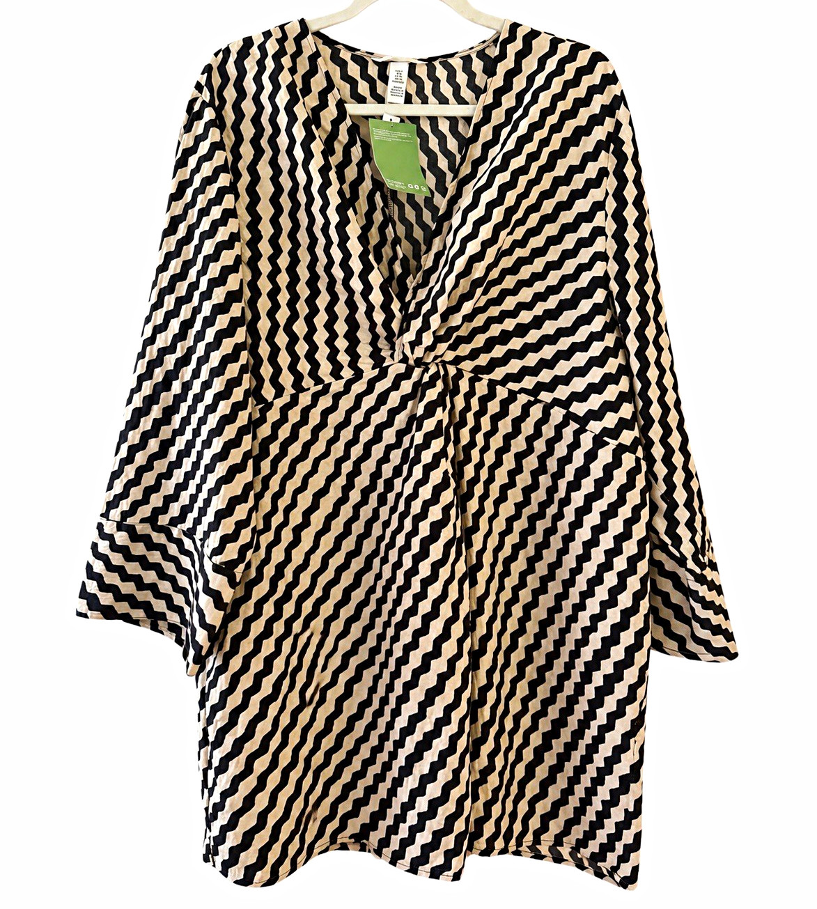 H&M Women’s XL Black & Beige Chevron Print Long Sleeve Blouse/Tunic – New 