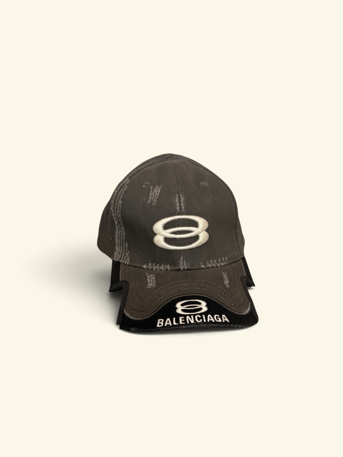 Balenciaga Distressed Double Unity Sports Icon Baseball Cap In Gray Balenciaga Distressed Double Unity Sports Icon Baseball Cap In Gray