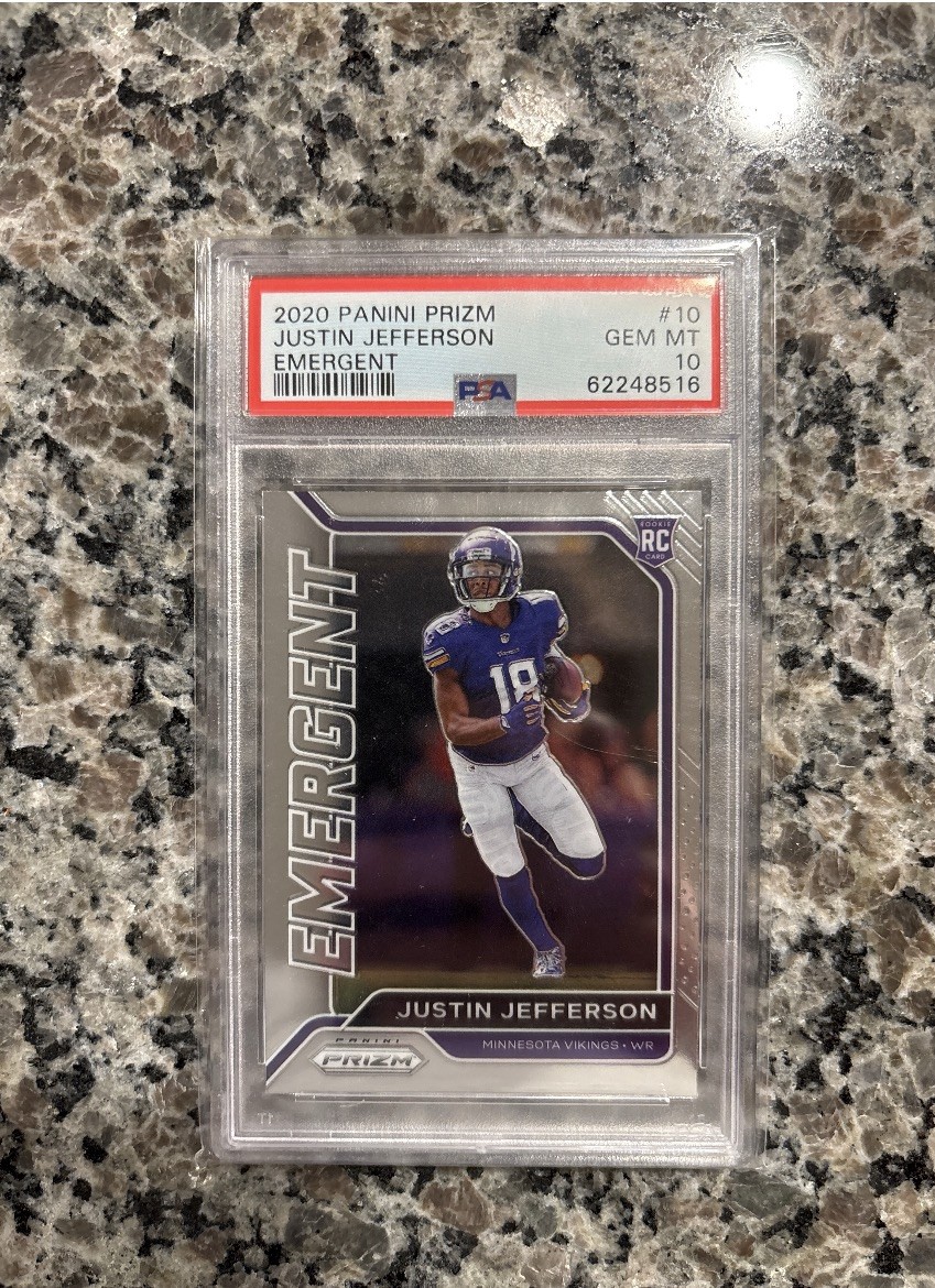2020 Panini Prizm Emergent Justin Jefferson #10 Rookie RC PSA 10 Vikings 2020 Panini Prizm Emergent Justin Jefferson #10 Rookie RC PSA 10 Vikings